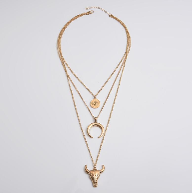 Lunar Bull Trio Pendant Necklace