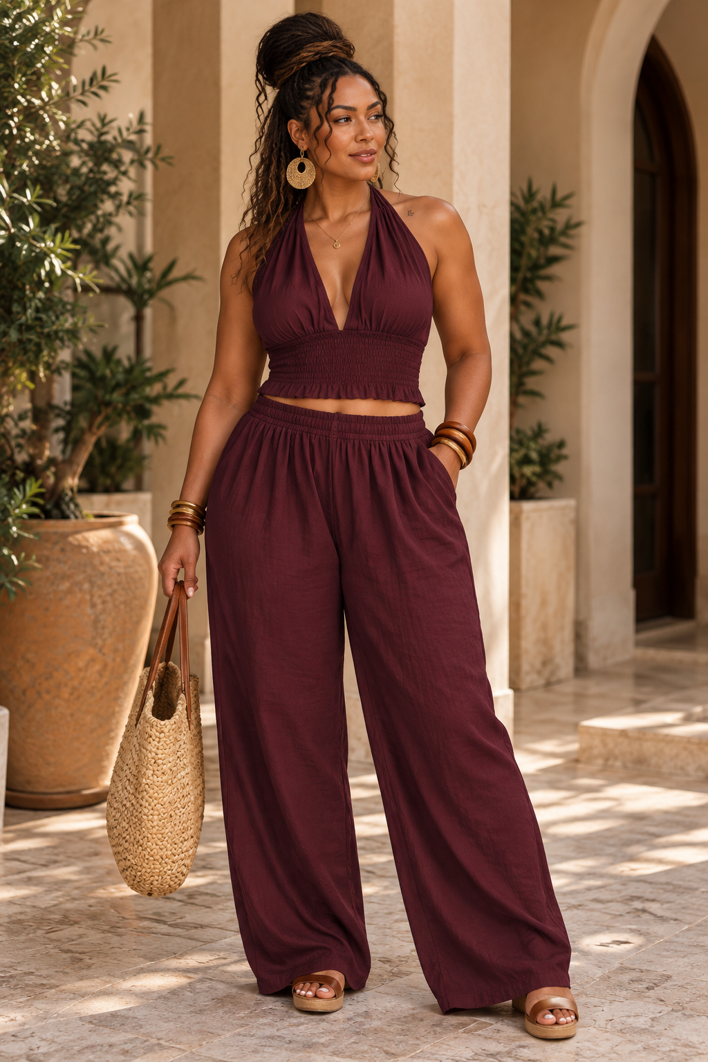 Soft Life Halter 2-piece Pant Set