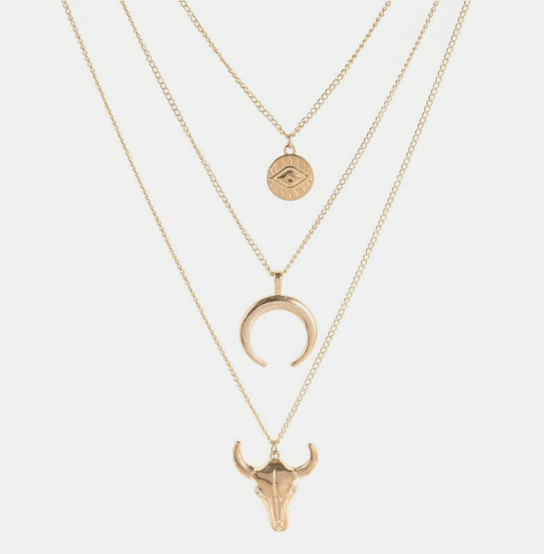 Lunar Bull Trio Pendant Necklace