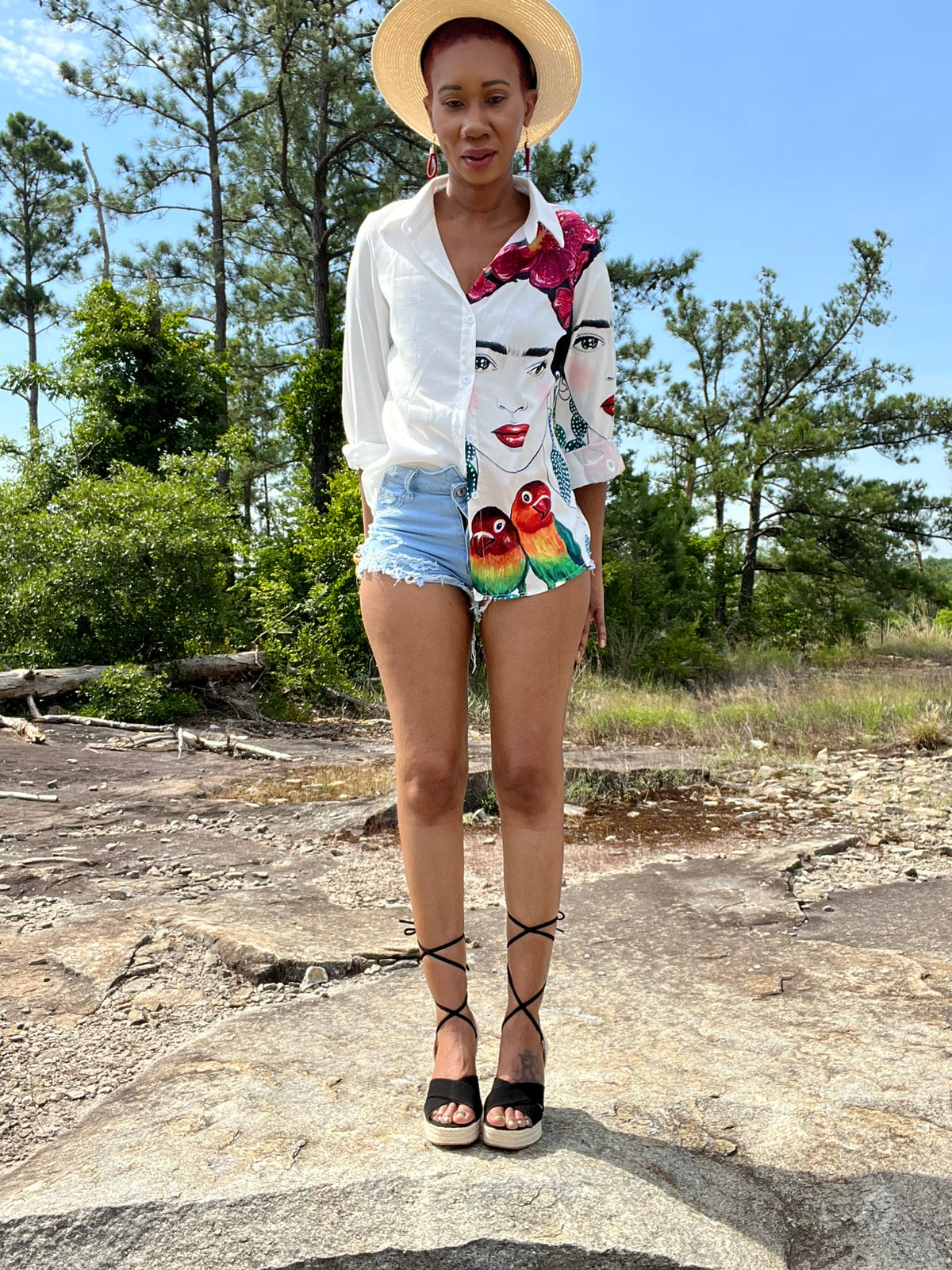 Frida Kahlo Paradise Long Sleeve Button Up Blouse
