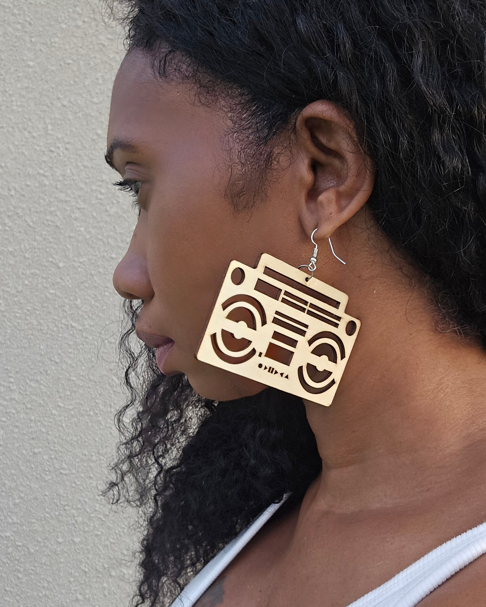 Laser-Cut Boombox Wooden Earrings